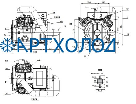 Двухступенчатый компрессор 2Z15-60.30Y (R-404A, R-507, R-134a, R-407C LBP) Frascold